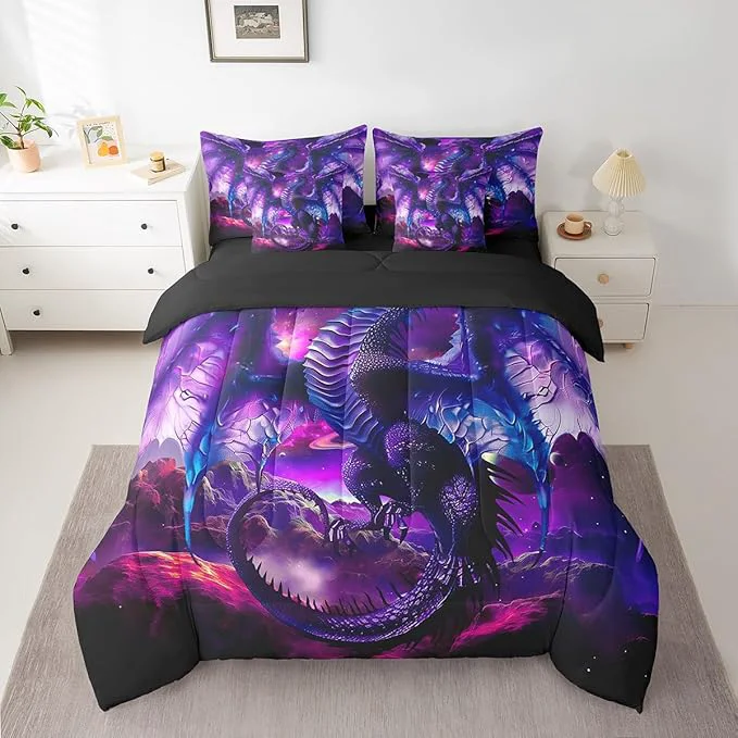Fine Crafted Erosebridal Dragon Bed in a Bag Queen Comforter Set 7 Piece Vintage Dreamy Blue Dragon Wings Bedding Sets Prehistoric Mythical Animal Sheet Set with Comforter Elite