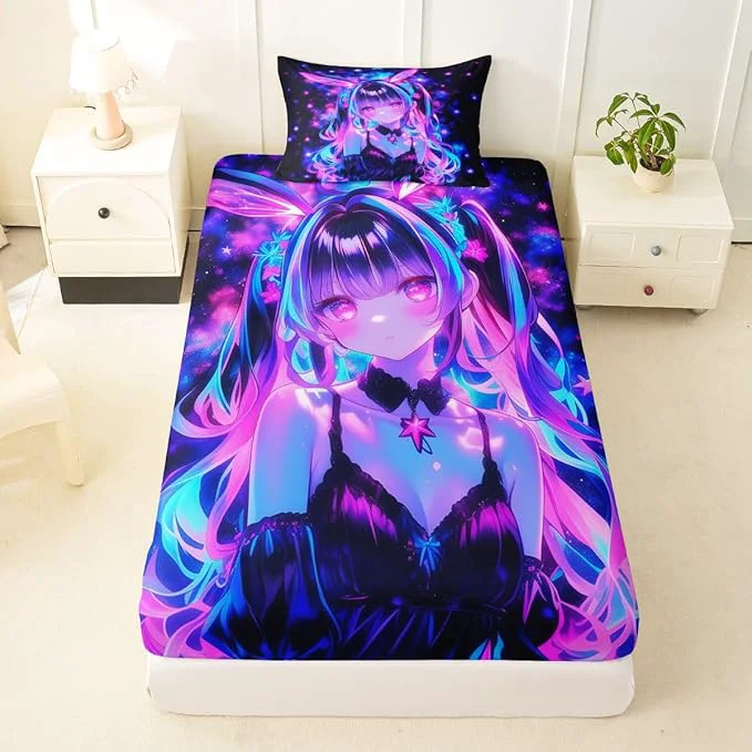 Next-Generation Erosebridal 3D Mushroom Girls Sheets for Boys Girls Japanese Modern Fashion Fitted Sheet Abstract Graffiti Kids Bedding Sets Watercolor Aesthetic Bed Sets Twin 2 Piece Convenient