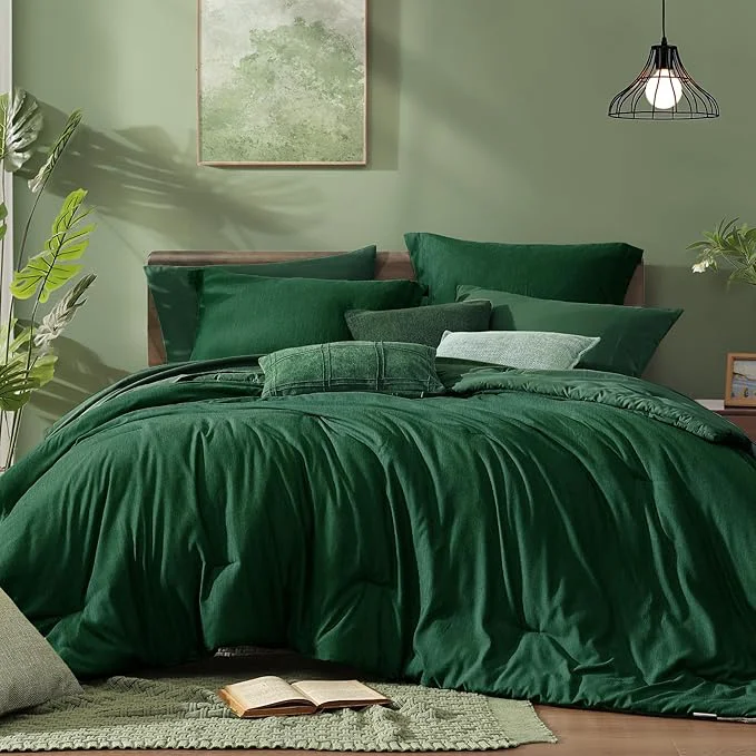 Reusable Monbix Queen Comforter Set - 7 Pieces Cationic Dyeing Emerald Green Bed in a Bag Queen Bedding Sets with Comforter Sheets Pillowcases amp Shams Reversible Bedding Comforters Sets Convenient