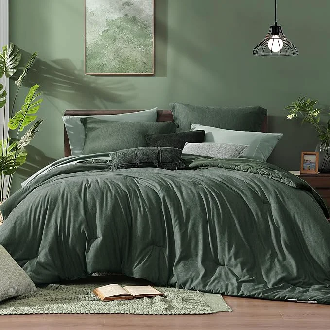 Top-Quality Monbix Super King Comforter Set Deep Forest Cationic Dyeing Bedding Set Reversible Bed in a Bag 7 Pieces with Comforter Sheets Pillowcases amp Shams Traditional