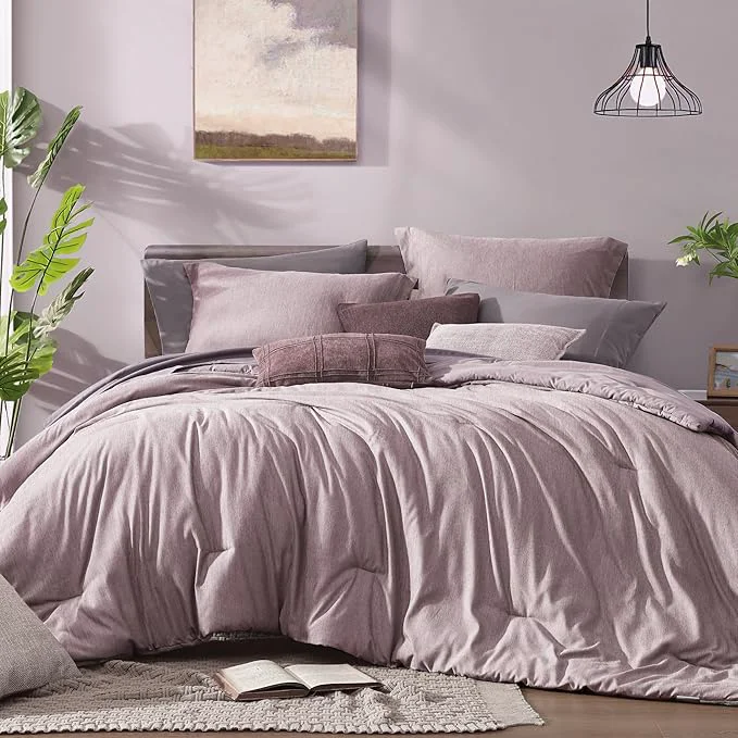 Sophisticated Monbix Queen Comforter Set - 7 Pieces Cationic Dyeing Lilac Bed in a Bag Queen Bedding Sets with Comforter Sheets Pillowcases amp Shams Reversible Bedding Comforters Sets Secure