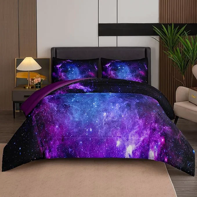 Fine Crafted NINENINE Galaxy Bedding 5PCS Full Size Comforter Sets for Girls Space Bedding Set Girls Comforter Sets Full Purple Bedding Sets 1Comforter 1Flat Sheet 1Fitted Sheet 2Pillowcases … Relaxed
