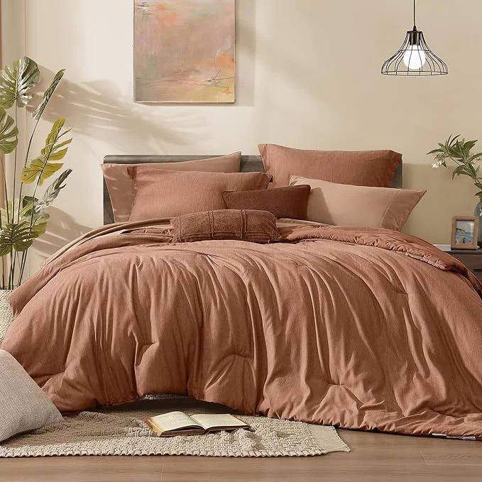 Selected Monbix Oversized King Comforter Set - 7 Pieces Cationic Dyeing Autumn Leaf Bed in a Bag Bed Sets with Comforter Sheets Pillowcases amp Shams Reversible Bedding Comforters Sets 120 98 Carefully Designed