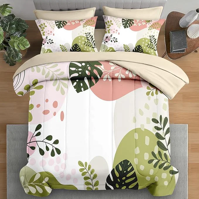 High-Performance Comforter Set Queen Size Tropical Leaves 7 Pcs Bedding for Kids and Adults Colorful Bed Sheet Sets with Fitted Sheet 2 Pillowcase amp 2 Sham for Bedroom Bed Decor Original