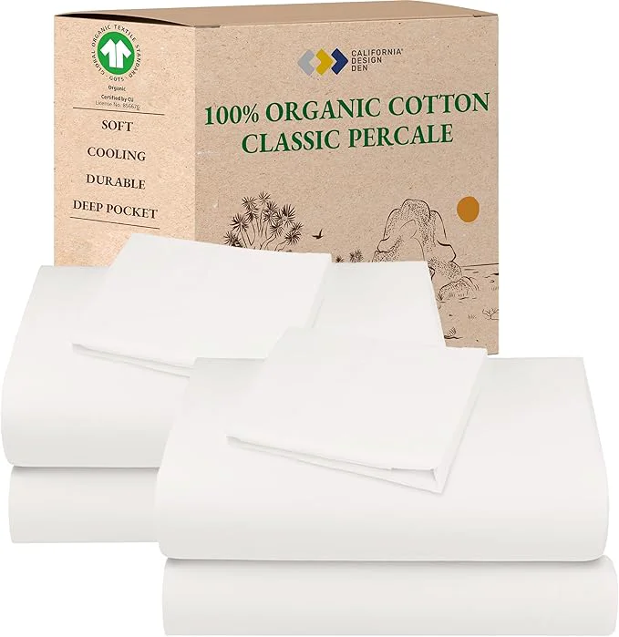 California Design Den 2-Pack Extra Long Twin Sheets Set - Organic Cotton Bed Sheets Crisp Percale Feel Deep Pockets Lightweight Bedding Set - True Ivory Powerful