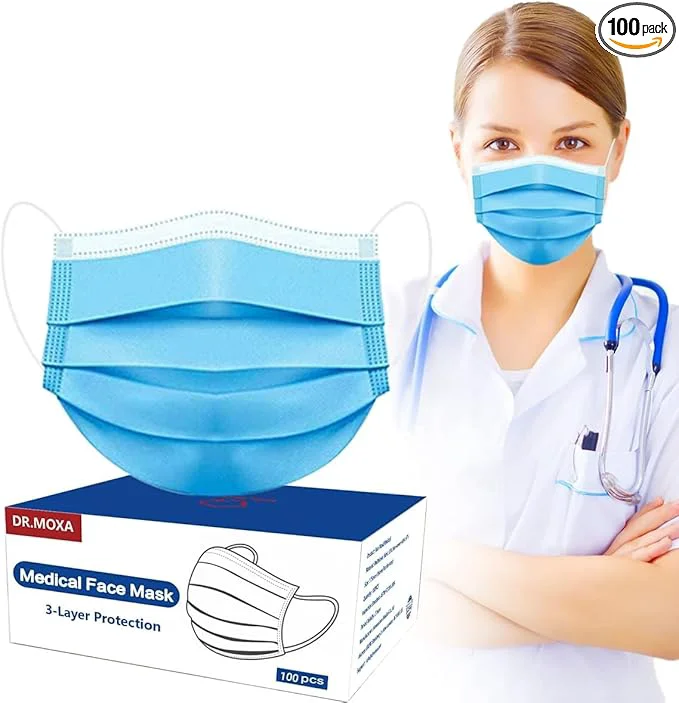 Flexible 100 Pack Disposable Face Masks ASTM Level 2 Medical Grade 3 Ply Protection Easy-to-Use