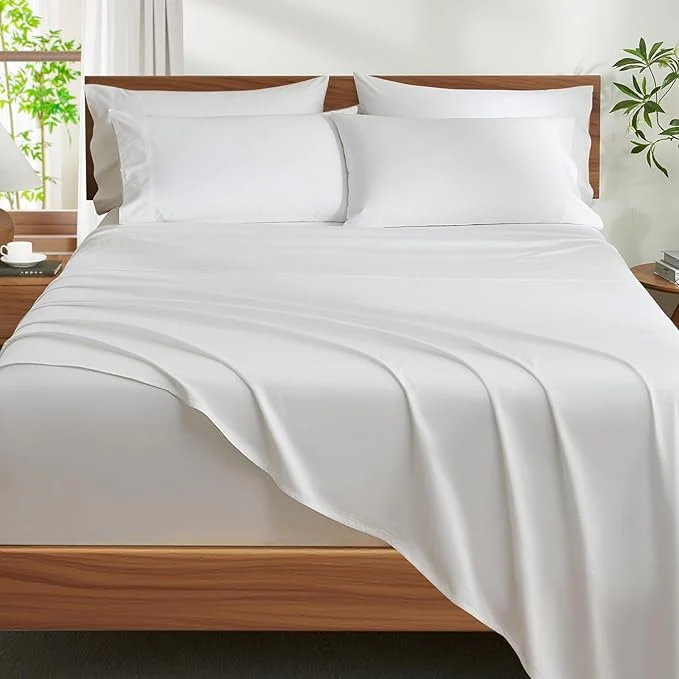 Lightweight Ivellow Egyptian Cotton Sheets Queen Size Set - 1200 Thread Count 6 PC 18 quot Deep Pocket Queen Sheets Luxury Cotton Bed Sheets Soft Breathable Cooling White Sheet Set Durable Hotel Quality Bedding High-Performance