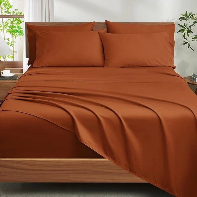 Recyclable Ivellow Egyptian Cotton Sheets Queen Size Set - 1200 Thread Count 6PC 18 quot Deep Pocket Queen Size Bed Sheet Set Luxury Soft Breathable Burnt Orange Cooling Sheet Sets Durable Hotel Quality Bedding Convenient