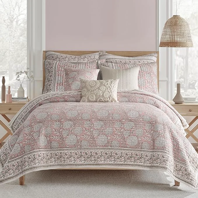 Quality Levtex Home Adare Blush Reversible Twin Twin XL Quilt Set 68x86in with 1 Pillow Sham 26x20in - Floral Bedding - Blush White - Cotton Twin Size Quilt Bedding Set - Lightweight Soft Pre-Washed Fast