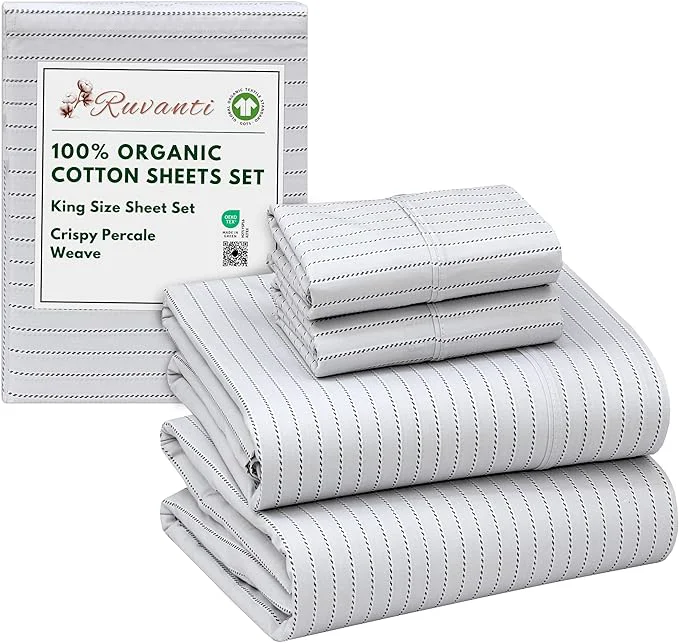 Elite RUVANTI Organic Cotton Sheets King Size Percale Weave GOTS 4-Piece Set Deep Pocket 15 quot Crisp amp Breathable Soft Durable Bedding Sábanas Algodón Orgánico – Construction Line Flexible