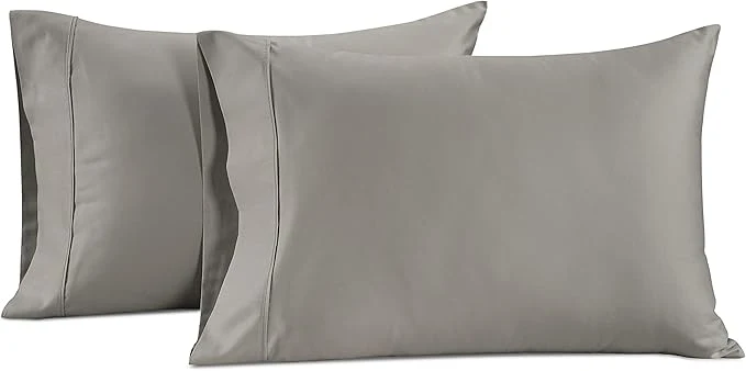 Superior LANE LINEN Pillow Case Covers King Set of 2 Egyptian Cotton Sateen Soft Cool amp Smooth 1000 Thread Count Cases - Silver Natural