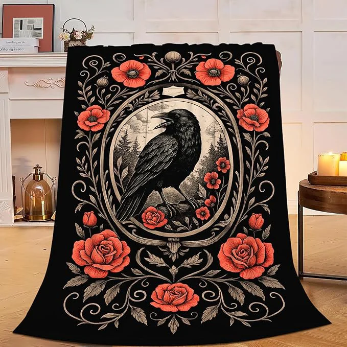 Clean Gothic Crow Blanket Super Soft Warm Fluffy Fleece Flannel Raven Animal Throw Blanket Cozy Fuzzy Plush Stuff Bedding Blankets Gifts for Women Kids Boys Girls Adults 50 quot X40 quot Eco-Friendly