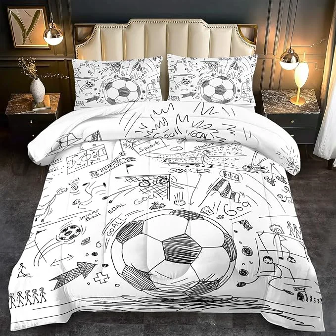 High-Performance Football Sports Comforter Sets for Boys Queen Soccer Comforter Sport Bedding for Boys Room Gaming Bed Soccer Bedding Queen Set Games Quilt Bedroom Bed Decor Kids and Teen Pure