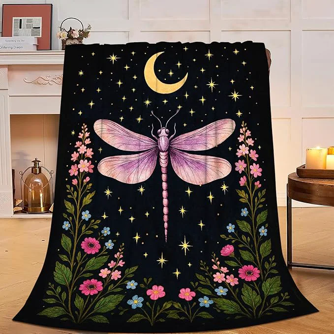 Verified Gothic Dragonfly Blanket Super Soft Warm Fluffy Fleece Flannel Insect Throw Blanket Cozy Fuzzy Plush Stuff Bedding Blankets Gifts for Women Kids Boys Girls Adults 60 quot X50 quot Reusable
