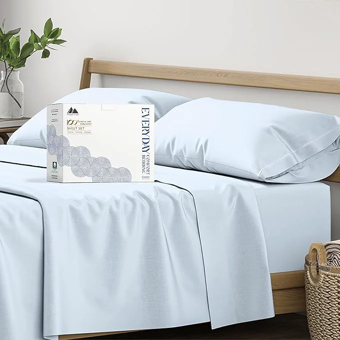 Contemporary Mayfair Linen Organic Cotton Sheets Twin Size - 3 PC Organic Cotton Percale Sheets Twin Set Light Blue Soft Cooling amp Breathable Bedsheets 16 quot Deep Pocket Hotel Bedding - GOTS Smart