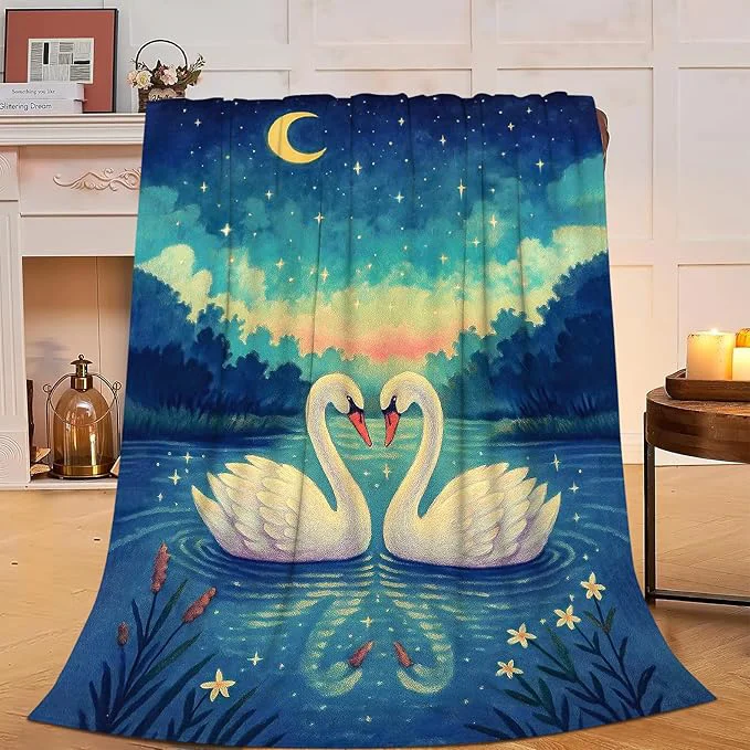 Organic Swan Blanket Super Soft Warm Fluffy Fleece Flannel Animal Throw Blanket Cozy Fuzzy Plush Stuff Bedding Blankets Gifts for Women Kids Boys Girls Adults 60 quot X50 quot Efficient