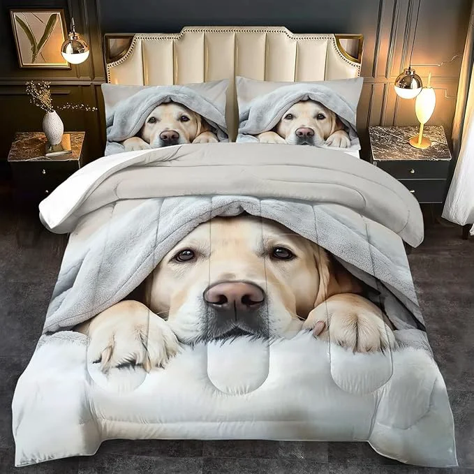 Green Grey Dog Comforter Set King Size Boy Kawaii Pet Dog Animal Print Bedding Set for Girl Cute Pet Puppy Print Comforter Quilt for Boys Kawaii Animal Puppy Dog Pals Bedding Bedroom Bed Decor Original Design