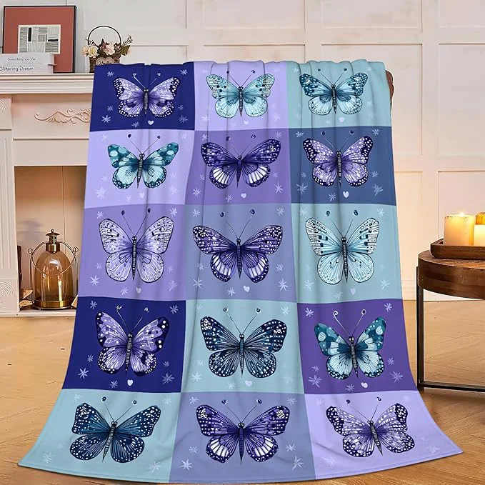 Certified Butterfly Blanket Super Soft Warm Fluffy Fleece Flannel Blue Purple Throw Blanket Cozy Fuzzy Plush Stuff Bedding Blankets Gifts for Women Kids Boys Girls Adults 50 quot X40 quot Specialty