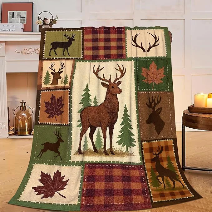 Top-Quality Cabin Deer Blanket Super Soft Warm Fluffy Fleece Flannel Hunter Animal Throw Blanket Cozy Fuzzy Plush Stuff Bedding Blankets Gifts for Women Kids Boys Girls Adults 50 quot X40 quot Classic