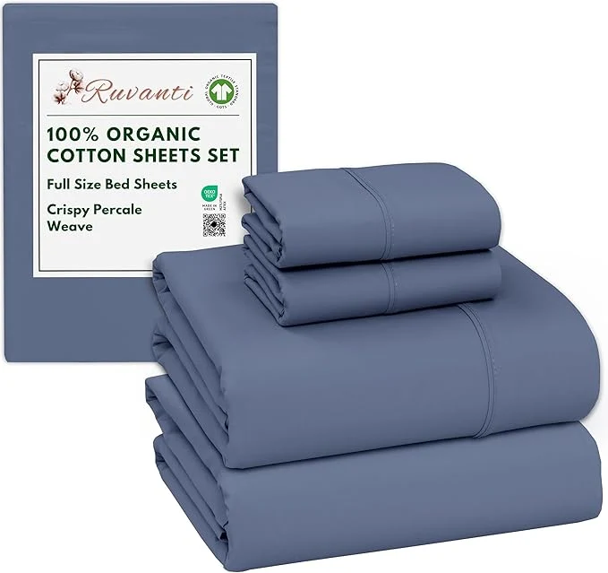 Outstanding RUVANTI Organic Cotton Sheets Full Size Percale Weave GOTS 4-Piece Set Deep Pocket 15 quot Crisp amp Breathable Soft Durable Bedding Sábanas Algodón Orgánico – Wild Wind Professional