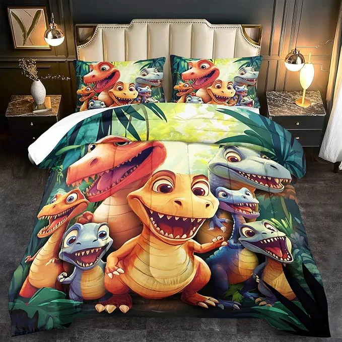 High-Grade Dinosaur Comforter Set Full Boys Cartoon 3D Dinosaur Bedding Set Full Bed Kids 3D Dragon Comforter Dragon Quilt Pattern Bedroom Decor Cute Animal Bedding Kawaii Animal Quilt Girls Quality