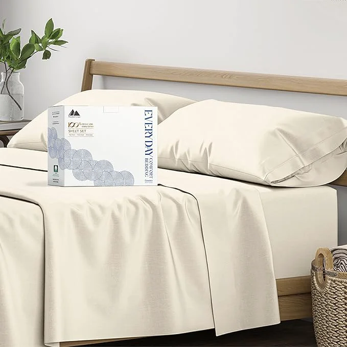 Sustainable Mayfair Linen Organic Cotton Sheets Queen Size - 4 PC Ivory Organic Cotton Percale Sheets Queen Set Soft Cooling amp Breathable Bedsheets 16 quot Deep Pocket Hotel Bedding Set - GOTS Efficient