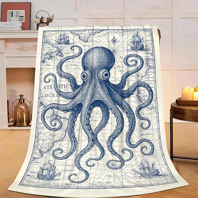 Recyclable Nautical Octopus Blanket Super Soft Warm Fluffy Fleece Flannel Sea Animal Throw Blanket Cozy Fuzzy Plush Stuff Bedding Sealife Blankets Gifts for Women Kids Boys Girls Adults 50 quot X40 quot Sophisticated