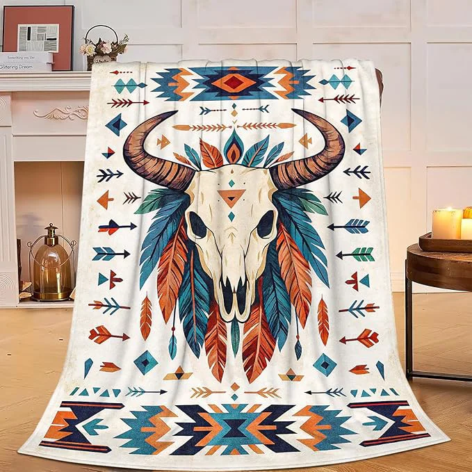 Dependable Western Cattle Skull Blanket Super Soft Warm Fluffy Fleece Flannel Throw Blanket Cozy Fuzzy Plush Stuff Bedding Blankets Gifts for Women Kids Boys Girls Adults 50 quot X40 quot High-End