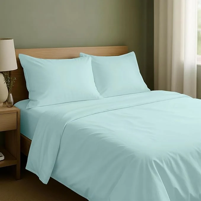 Smooth California Design Den King Sheets Set - Natural Cotton Sheets King Size with Deep Pockets Soft Sateen Weave Breathable and Durable Bedding Set Seafoam Professional
