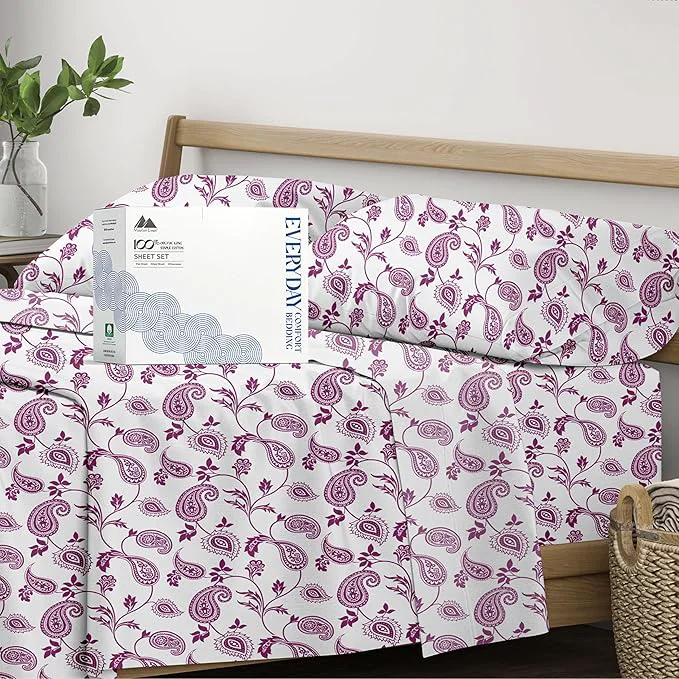 Durable Mayfair Linen Organic Cotton Printed Sheets King Size - Percale Weave Cotton King Size Sheet Set 4 PC Paisley Soft amp Crisp GOTS Cooling Sheets 16 quot Deep Pocket Fine Crafted