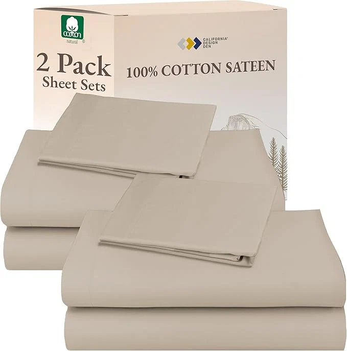 Healthy California Design Den Cotton 2-Pack Twin XL Sheet Sets Soft amp Durable Extra Long Twin Sheet Sets with 12 quot Pockets Twin XL Sheets with Sateen Sheets - Beige Warm Taupe Prestigious