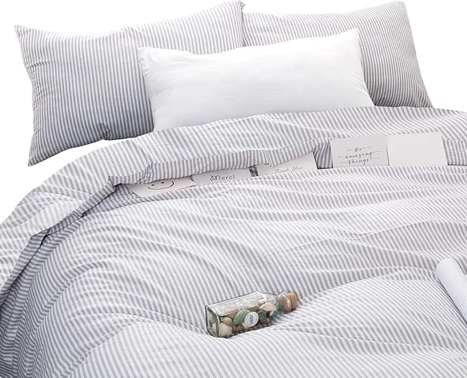 Optimized Wake In Cloud - Striped Cotton Duvet Cover Set Ticking Stripe Pinstripe Farmhouse Cotton Bedding Set 3 Pieces Gray White Twin Twin XL Size Genuine