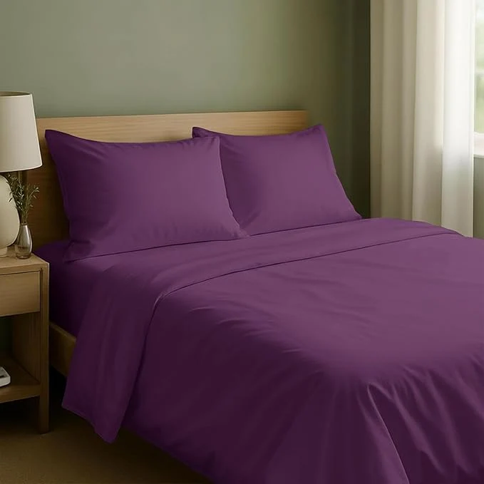 Unique California Design Den Deep Pocket King Sheet Set - Natural Cotton Sheets King Size Soft Sateen Weave All Around Elastic Breathable and Durable Bedding - Purple Passion Lightweight