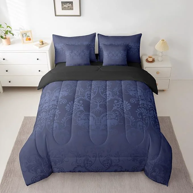 Clean Erosebridal Gothic Damask Bed in a Bag King Size Comforter Set 7 Pieces Sun Moon Tree of Life Bedding Sets Azure Blue Victorian Floral Goth Sheet Set with Comforter Dependable
