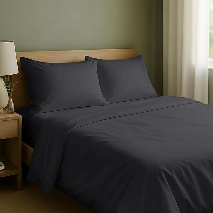 Smooth California Design Den Queen Sheet Set - Natural Cotton Sheets Queen Size Bed Set with Deep Pockets Soft Sateen Weave Breathable and Durable Bedding Dark Grey Black Tone Trendy