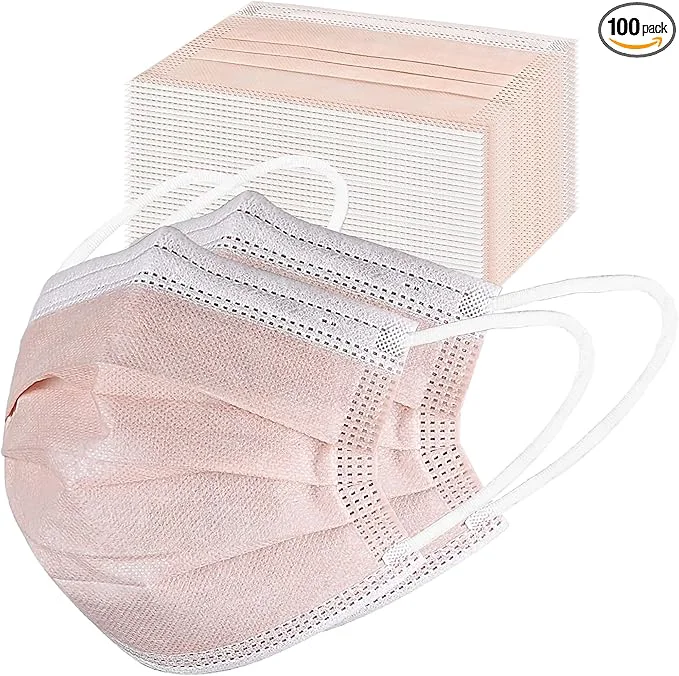 Exceptional akgk Disposable Face Masks 100Pcs 3 Layer Protective Face Mask Blush Pink Face Top-Quality