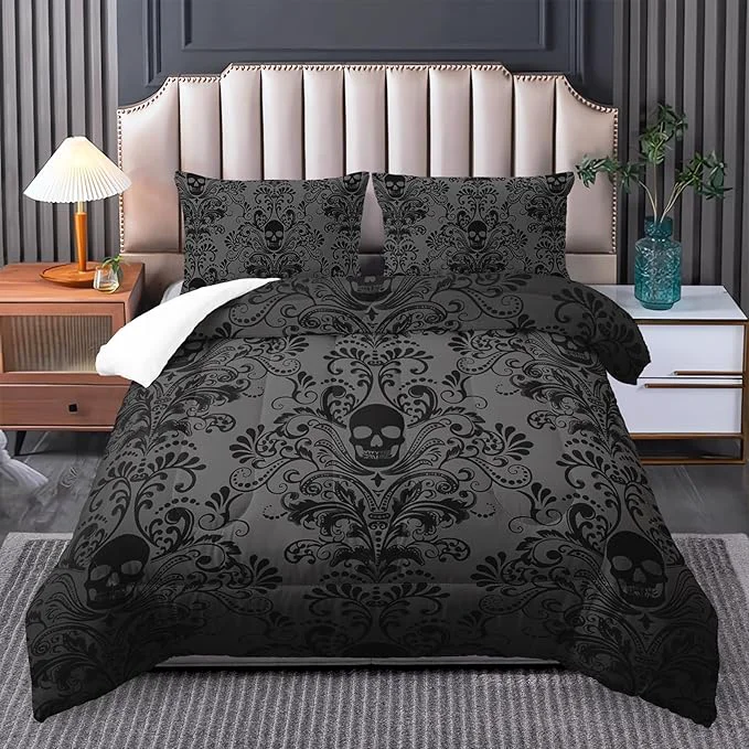 Contemporary Skull Bedding Set Queen Size Goth Bedding Sets Queen with Comforter Skull Comforter Set Bohemian Bedding Queen Comforter Set Gothic Bedding Decor Queen Comforter Set Western Boho Hippie Prestigious