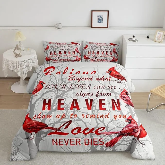 Top-Quality Feelyou Cardinal Bird Comforter Set Toddler Size Farmhouse Red Birds Bedding Set for Girls Boys Women Men Tree Branches Decor Comforter Nature Comforter with 1 Pillow Case Certified