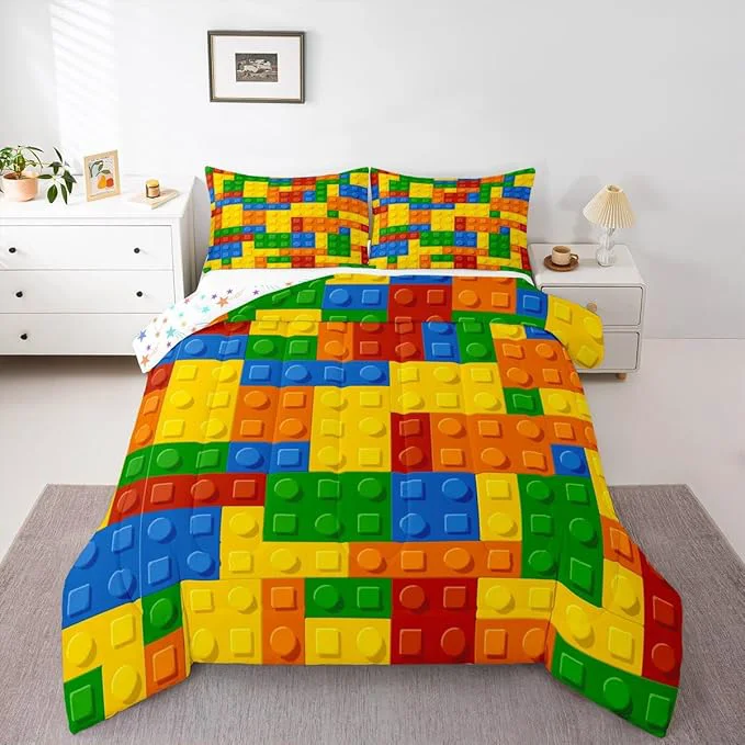 Consistent Feelyou Games Comforter Set Twin Size Building Blocks Bedding Set for Kids Boys Girls Colorful Geometric Toy Brick Comforter Gaming Nursery Quilt Duvet Set with 1 Pillowcase Boys Fast