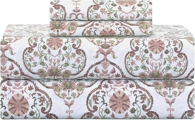 Sustainable Feather amp Stitch Printed 500 TC Full Size 4pc Damask Bed Sheet Set Soft Cotton Breathable Bedsheets 18 quot Deep Pockets Sateen Weave Striped Bedding Mattress Resort Hotel Luxury - Floral Bloom Carefully Designed