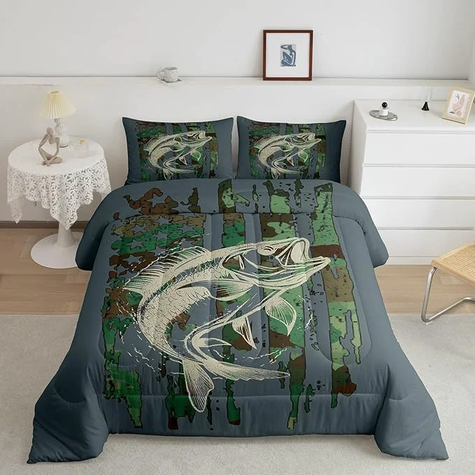 Premium Feelyou Kids Green Camouflage Bedding Set Camo American Flag Comforter Set for Boys Girls Farmhouse Fishing Decor Comforter Wild Quilted Set Bedroom 2Pcs Toddler Size Easy-to-Use