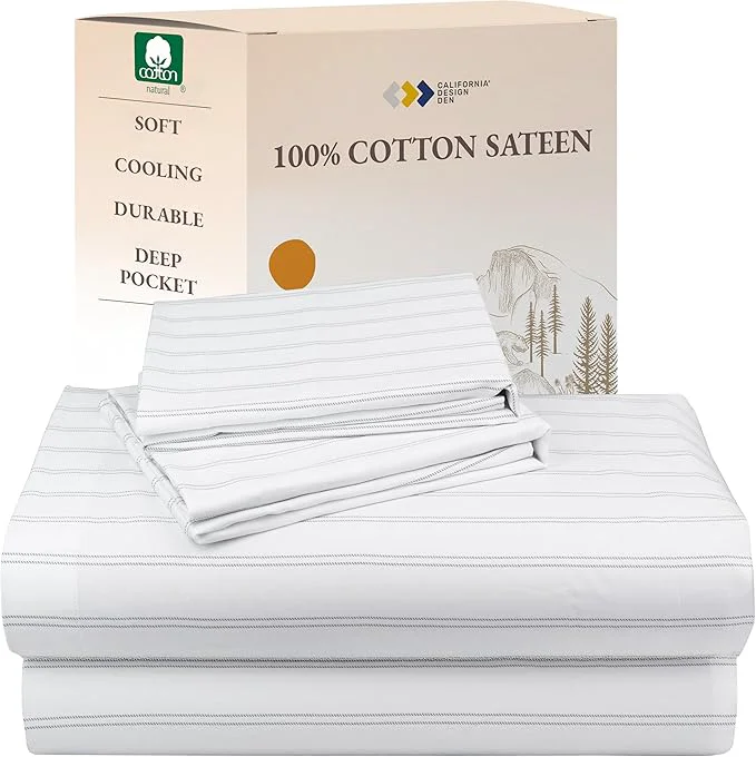 Powerful California Design Den King Bed Sheets Stripe Set Cotton Deep Pocket King Sheets amp Pillowcase Set Soft Sateen Weave - Classic Stripe Top-Quality