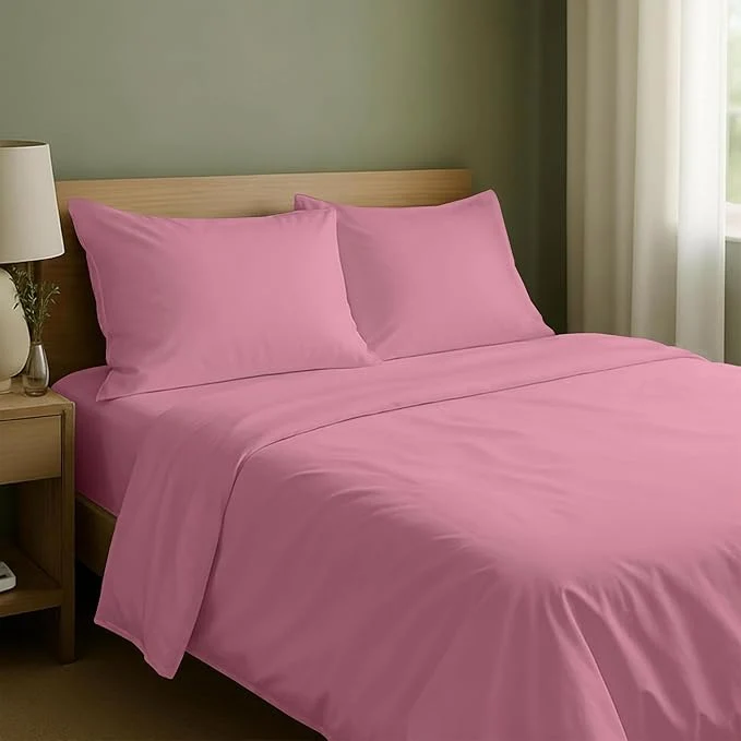 Fine California Design Den Full Size Sheets Set - Natural Cotton Bed Sheets Soft Sateen Weave Fully Elasticized Deep Pockets Breathable and Durable Bedding - Doll Pink Effective