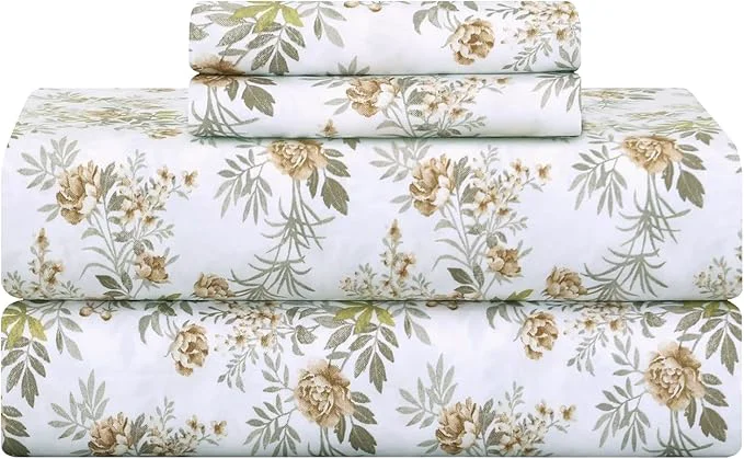 Stylish Feather amp Stitch 500 TC Split King Size Sheet Set 5 Piece Bed Sheets Set-2 Twin Fitted Sheet 1 King Flat Sheet amp 2 King Pillowcases 18 quot Deep Pockets Sateen Weave Striped Bedsheet - Rose Floral Genuine