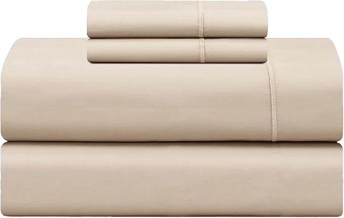 Smooth Feather amp Stitch 500 TC Twin Size 3pc Damask Bed Sheet Set Soft Cotton Breathable Bedsheets 18 quot Deep Pockets Sateen Weave Striped Bedding Mattress Resort Hotel Luxury Decor - Champagne Beige Durable