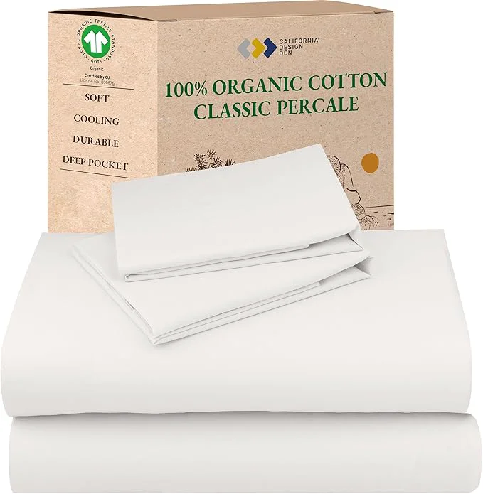 Flexible California Design Den Cal King Sheet Set - Soft Organic Cotton Percale Sheets with Deep Pockets Crisp Breathable and Durable Bedding Set - True Ivory Smooth