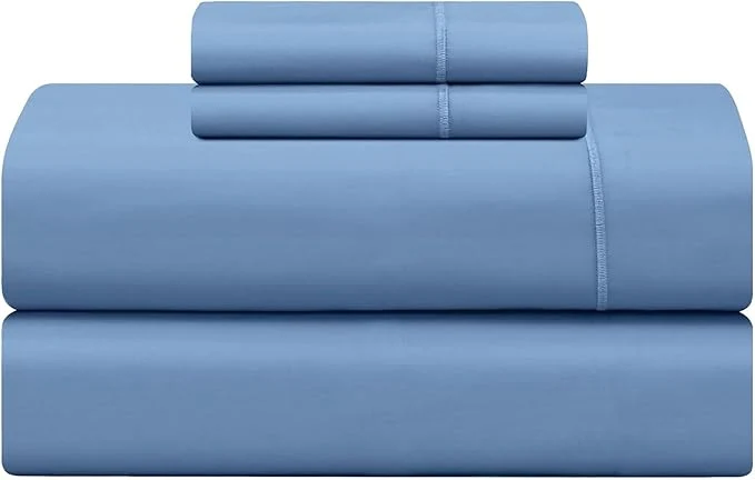 Traditional Feather amp Stitch 500 TC California King Size 4pc Damask Bed Sheet Set Soft Cotton Breathable Bedsheets 18 quot Deep Pockets Sateen Weave Striped Bedding Mattress - Mist Blue Genuine