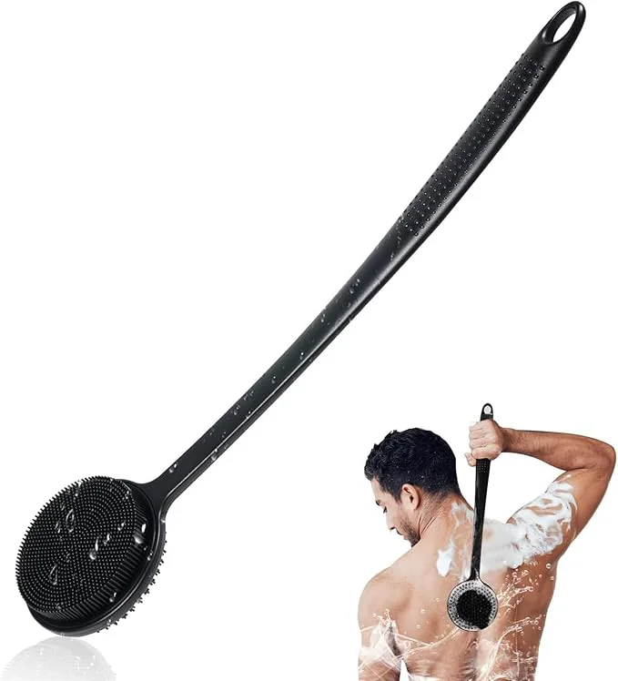 Quality Back Scrubber for Shower 24in Adjustable Handle Body Brush Double Sided Premium