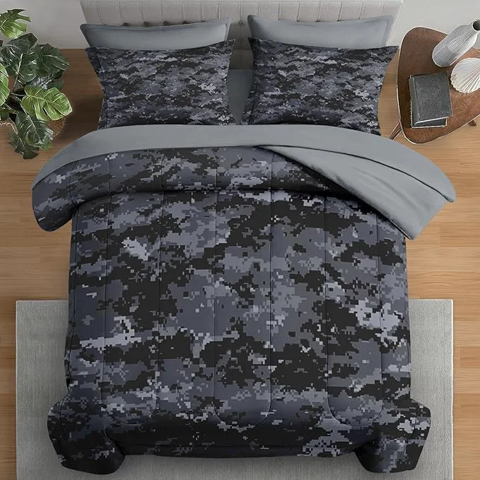 Reusable Comforter Set King Size Camouflage Camo Military 7 Pcs Bedding for Kids and Adults Gray Black Bed Sheet Sets with Fitted Sheet 2 Pillowcases amp 2 Shams for Bedroom Bed Decor Efficient