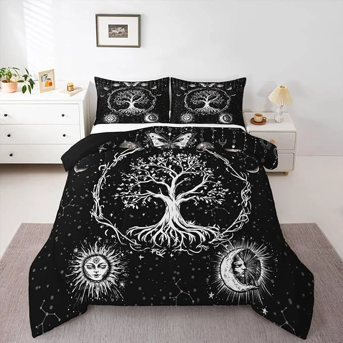 Detailed Feelyou Sun and Moon Comforter Bohemian Tree Butterfly Style Bedding Set Psychedelic Hippie Comforter Set for Boys Girls Children Teens Bedroom Decor Galaxy Astrology Duvet Set King Size Proven